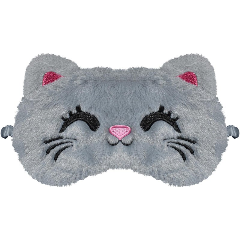FUNAUPGO Cute Cat Sleep Eye Mask Funny Animal Kitten Sleeping Mask Soft Plush Blindfold Travel Eye Cover Eyeshade for Kids Adults Girls Boys Women Men (Cat, Gray)